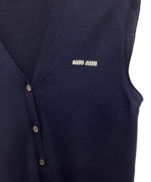 MIU MIU（ミュウミュウ）MIU MIU (ミュウミュウ) ロゴウールニットベスト ネイビー サイズ:42の古着・服飾アイテム