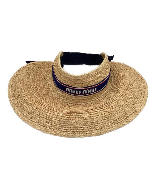 MIU MIU（ミュウミュウ）MIU MIU (ミュウミュウ) Embroidered Raffia Visor ネイビー×ブラウンの古着・服飾アイテム