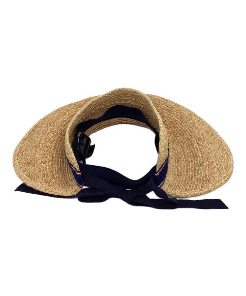 MIU MIU（ミュウミュウ）MIU MIU (ミュウミュウ) Embroidered Raffia Visor ネイビー×ブラウンの古着・服飾アイテム