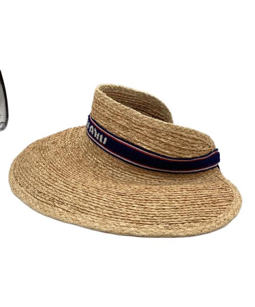 MIU MIU（ミュウミュウ）MIU MIU (ミュウミュウ) Embroidered Raffia Visor ネイビー×ブラウンの古着・服飾アイテム