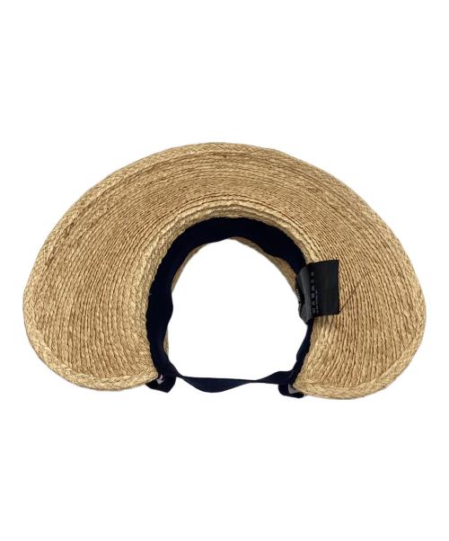 MIU MIU（ミュウミュウ）MIU MIU (ミュウミュウ) Embroidered Raffia Visor ネイビー×ブラウンの古着・服飾アイテム