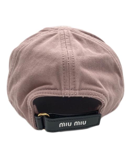 MIU MIU（ミュウミュウ）MIU MIU (ミュウミュウ) ドリル ベースボールキャップ ピンク サイズ:XSの古着・服飾アイテム