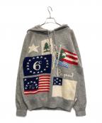 PAPASパパス）の古着「インターシャ織 ニットパーカー」｜グレー