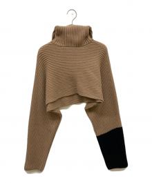 Ferragamo（フェラガモ）の古着「カラーブロック クロップド ニットパーカー」｜ブラウン