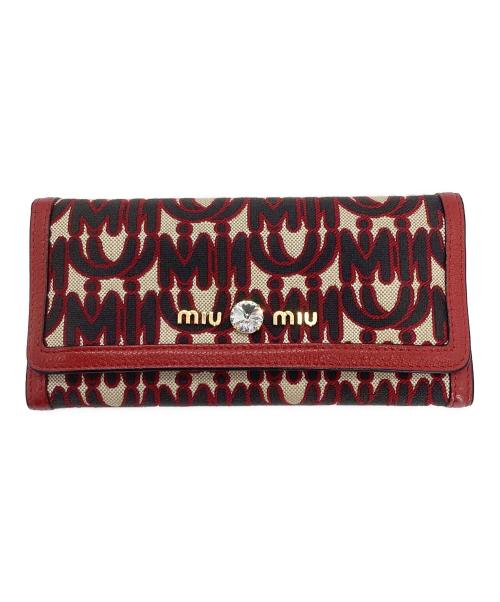 MIU MIU（ミュウミュウ）MIU MIU (ミュウミュウ) ジャガードロングウォレット レッドの古着・服飾アイテム