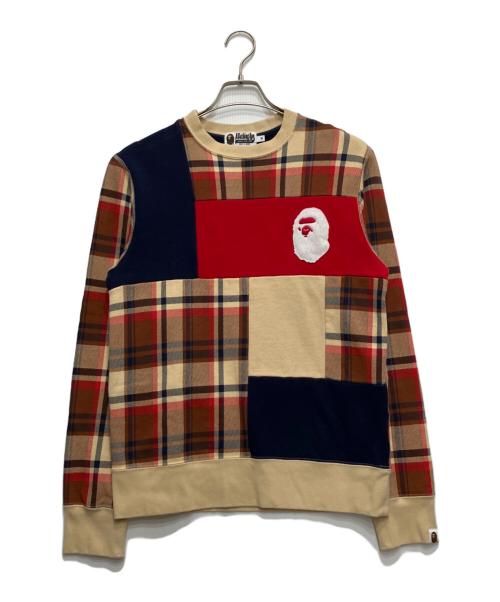A BATHING APE（ア ベイシング エイプ）A BATHING APE (アベイシングエイプ) BAPE CHECK APE HEAD CREWNECK ベージュ サイズ:mの古着・服飾アイテム