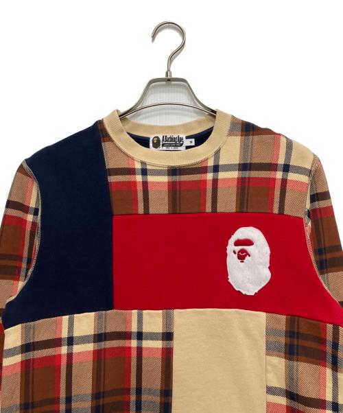 A BATHING APE（ア ベイシング エイプ）A BATHING APE (アベイシングエイプ) BAPE CHECK APE HEAD CREWNECK ベージュ サイズ:mの古着・服飾アイテム