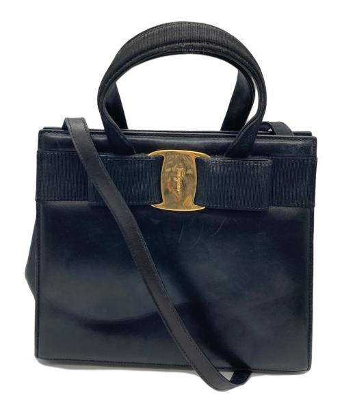 Salvatore Ferragamo（サルヴァトーレ フェラガモ）Salvatore Ferragamo (サルヴァトーレ フェラガモ) ヴァラリボンハンドバッグ ブラックの古着・服飾アイテム
