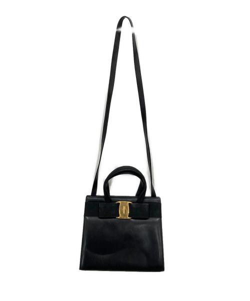 Salvatore Ferragamo（サルヴァトーレ フェラガモ）Salvatore Ferragamo (サルヴァトーレ フェラガモ) ヴァラリボンハンドバッグ ブラックの古着・服飾アイテム