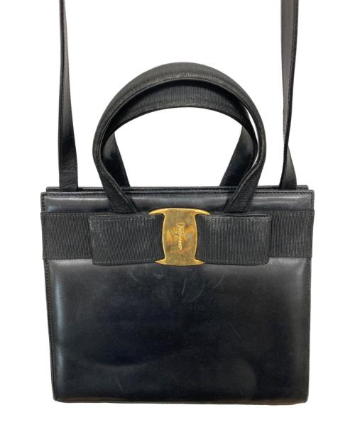 Salvatore Ferragamo（サルヴァトーレ フェラガモ）Salvatore Ferragamo (サルヴァトーレ フェラガモ) ヴァラリボンハンドバッグ ブラックの古着・服飾アイテム