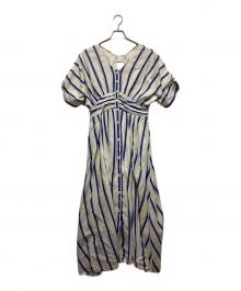ne quittez pas（ヌキテパ）の古着「Cotton Voile Stripe Waist Gather Dress」｜ベージュ