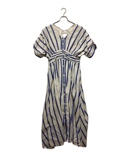 ne quittez pas（ヌキテパ）ne quittez pas (ヌキテパ) Cotton Voile Stripe Waist Gather Dress ベージュ サイズ:Mの古着・服飾アイテム