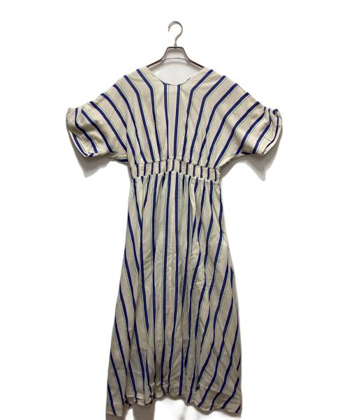 ne quittez pas（ヌキテパ）ne quittez pas (ヌキテパ) Cotton Voile Stripe Waist Gather Dress ベージュ サイズ:Mの古着・服飾アイテム