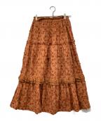 IENA LA BOUCLEイエナ ラ ブークル）の古着「カットワーク刺繍ティアードスカート」｜ブラウン