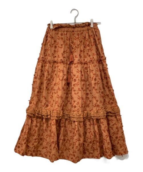 IENA LA BOUCLE（イエナ ラ ブークル）IENA LA BOUCLE (イエナ ラ ブークル) カットワーク刺繍ティアードスカート ブラウン サイズ:36の古着・服飾アイテム