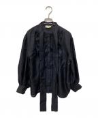 UNITED ARROWSユナイテッドアローズ）の古着「オーガンジー フリル＆ボウタイ ブラウス」｜ブラック