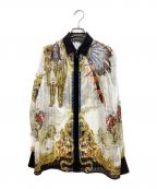VERSACEヴェルサーチェ）の古着「インディアン総柄シルクブラウス」｜ホワイト×ブラック
