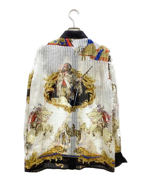 VERSACE（ヴェルサーチェ）VERSACE (ヴェルサーチェ) インディアン総柄シルクブラウス ホワイト×ブラック サイズ:38の古着・服飾アイテム