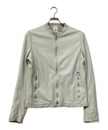 DELANCI（デランシー）の古着「シープスキンレザーシングルライダースジャケット」｜ライトグリーン