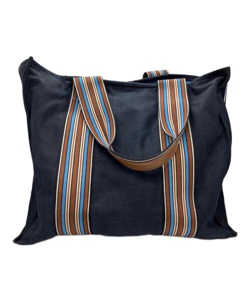 LORO PIANA（ロロピアーナ）LORO PIANA (ロロピアーナ) The Suitcase Stripe Linen & Cotton Tote ネイビーの古着・服飾アイテム