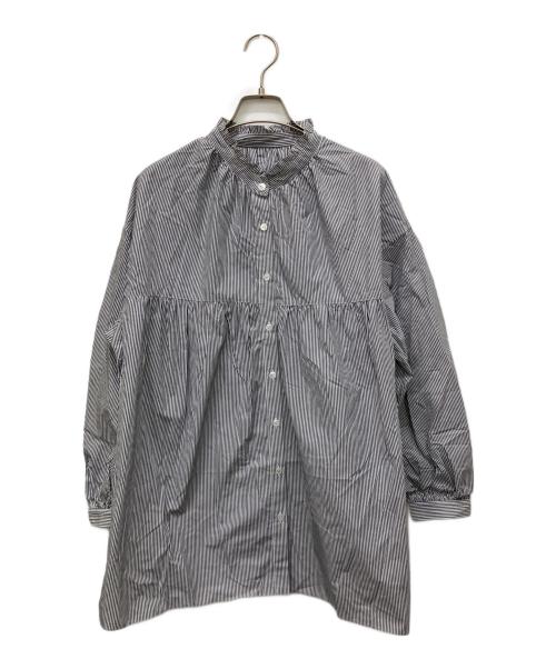 Spick and Span（スピック＆スパン）Spick and Span (スピック＆スパン) コットンストライプフリルカラーブラウス グレー サイズ:Freeの古着・服飾アイテム