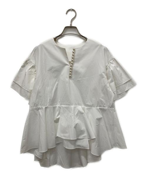 anana（アナナ）ANANA (アナナ) T/Cパールキーネックアシメフレアブラウス ホワイト サイズ:Freeの古着・服飾アイテム