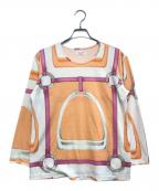 CELINEセリーヌ）の古着「レーヨン総柄ロングカットソー」｜オレンジ