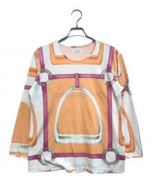 CELINE（セリーヌ）の古着「レーヨン総柄ロングカットソー」｜オレンジ