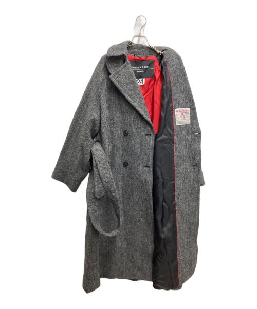 WEEKEND Max Mara（ウィークエンド マックスマーラ）WEEKEND Max Mara (ウィークエンド マックスマーラ) Harris Tweed (ハリスツイード) コラボツイードヘリンボーン編みダブルコート グレー サイズ:Mの古着・服飾アイテム