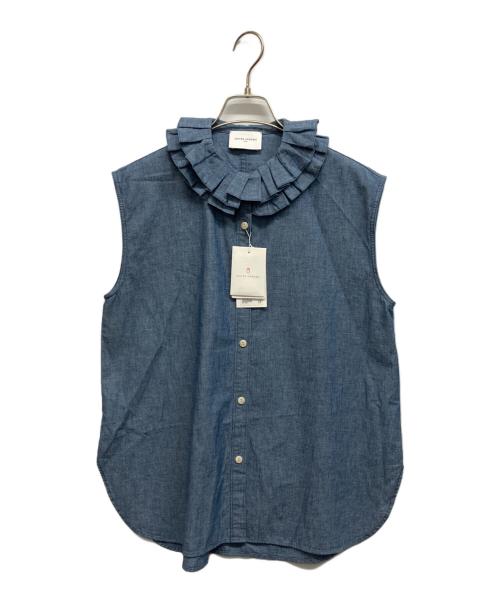 UNITED ARROWS（ユナイテッドアローズ）UNITED ARROWS (ユナイテッドアローズ) UNITED ARROWS DENIM ラッフルクルーネック ノースリーブ ブラウス インディゴ サイズ:Free 未使用品の古着・服飾アイテム