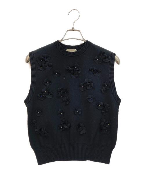 UNITED ARROWS（ユナイテッドアローズ）UNITED ARROWS (ユナイテッドアローズ) 3D フラワーモチーフ ノースリーブ ニットベスト ブラック サイズ:FREE 未使用品の古着・服飾アイテム