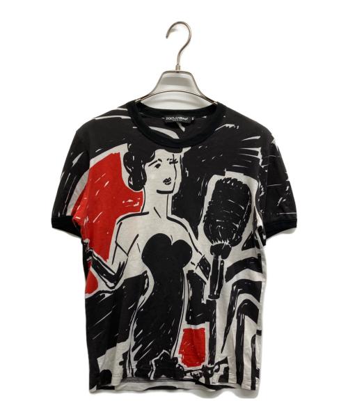 DOLCE & GABBANA（ドルチェ＆ガッバーナ）DOLCE & GABBANA (ドルチェ＆ガッバーナ) ジャズシンガープリントリンガーTシャツ ブラック サイズ:46の古着・服飾アイテム