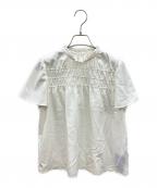 BLUE LABEL CRESTBRIDGEブルーレーベルクレストブリッジ）の古着「コットンライクスパンローンシャーリングブラウス」｜ホワイト