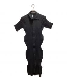 CFCL（シーエフシーエル）の古着「FLUTED SHORT SLEEVE SHIRT DRESS(フルーテッド ショート スリーブ シャツ ドレス)」｜ブラック
