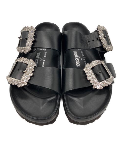 BIRKENSTOCK（ビルケンシュトック）BIRKENSTOCK (ビルケンシュトック) Manolo Blahnik (マノロブラニク) ARIZONA CRYSTAL Smooth leather ブラック サイズ:24の古着・服飾アイテム
