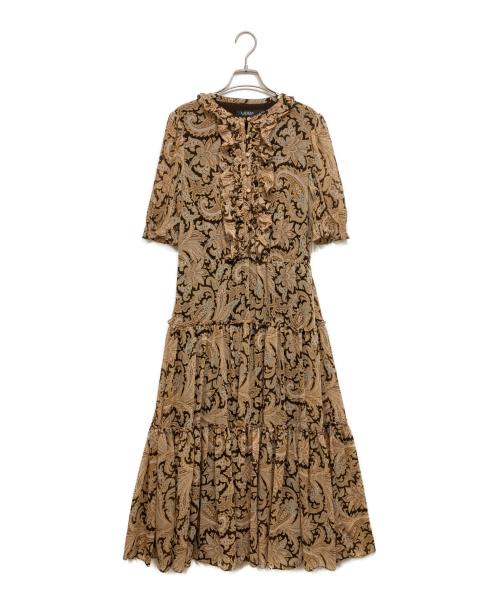 LAUREN RALPH LAUREN（ローレンラルフローレン）LAUREN RALPH LAUREN (ローレンラルフローレン) フリルブラウスワンピース ベージュ サイズ:6の古着・服飾アイテム