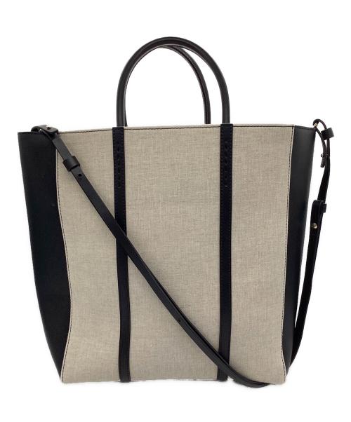 ZANCHETTI（ザンケッティー）ZANCHETTI (ザンケッティー) 2WAYレザー×キャンバストートバッグ ブラック×アイボリーの古着・服飾アイテム