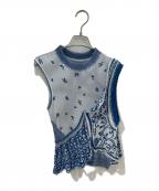 Mame Kurogouchiマメクロゴウチ）の古着「Asymmetric Pattern Knitted Top　MM24SS-KN061」｜ブルー