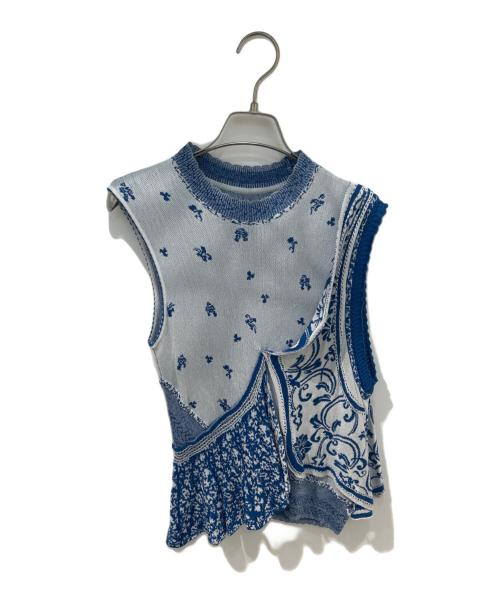 Mame Kurogouchi（マメクロゴウチ）mame kurogouchi (マメクロゴウチ) Asymmetric Pattern Knitted Top　MM24SS-KN061 ブルー サイズ:2の古着・服飾アイテム