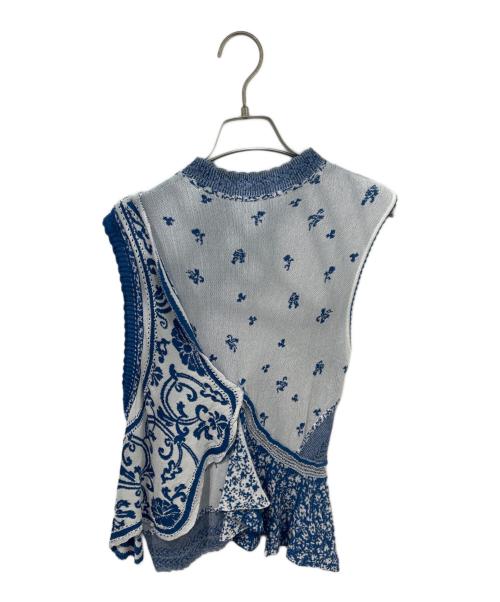 Mame Kurogouchi（マメクロゴウチ）mame kurogouchi (マメクロゴウチ) Asymmetric Pattern Knitted Top　MM24SS-KN061 ブルー サイズ:2の古着・服飾アイテム