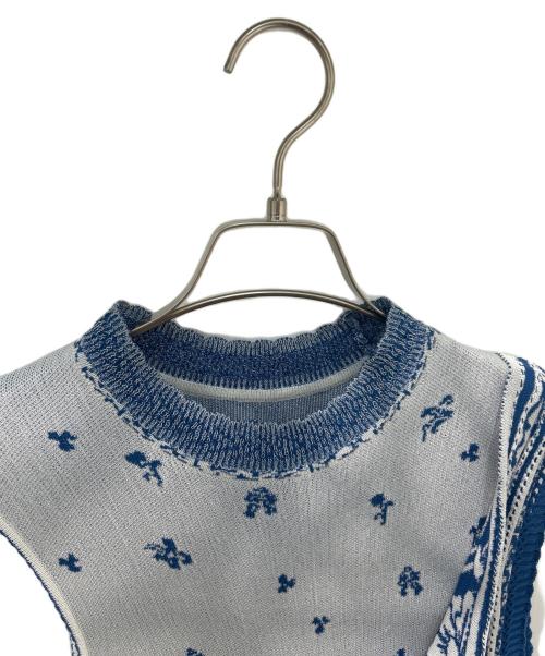Mame Kurogouchi（マメクロゴウチ）mame kurogouchi (マメクロゴウチ) Asymmetric Pattern Knitted Top　MM24SS-KN061 ブルー サイズ:2の古着・服飾アイテム