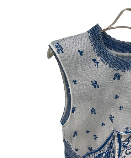 Mame Kurogouchi（マメクロゴウチ）mame kurogouchi (マメクロゴウチ) Asymmetric Pattern Knitted Top　MM24SS-KN061 ブルー サイズ:2の古着・服飾アイテム