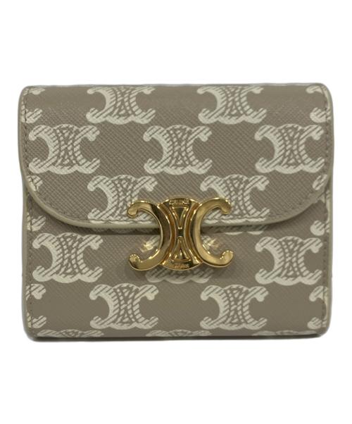 CELINE（セリーヌ）CELINE (セリーヌ) トリオンフ　スモールフラップウォレット ベージュの古着・服飾アイテム