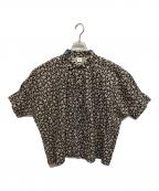 NOUVELLES DU PARADISヌーヴェル ドゥ パラディ）の古着「綿麻フラワープリントワイドブラウス」｜ブラック