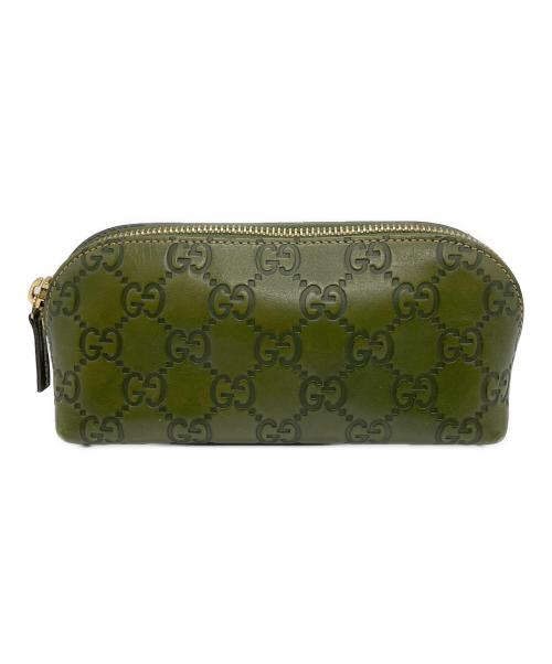 GUCCI（グッチ）GUCCI (グッチ) GGロゴエンボスポーチ グリーンの古着・服飾アイテム