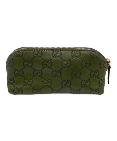 GUCCI（グッチ）GUCCI (グッチ) GGロゴエンボスポーチ グリーンの古着・服飾アイテム
