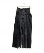 77circa×Curensologyナナナナサーカ×カレンソロジー）の古着「circa make double west belt buggy denim pants(サーカメイクダブルウエストベルトバギーデニムパンツ)」｜ブラック