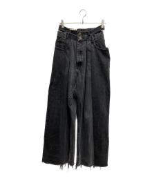 77circa×Curensology（ナナナナサーカ×カレンソロジー）の古着「circa make double west belt buggy denim pants(サーカメイクダブルウエストベルトバギーデニムパンツ)」｜ブラック