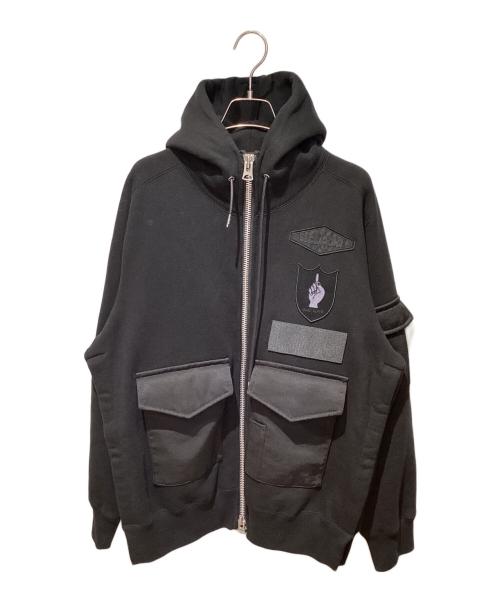 sacai（サカイ）sacai (サカイ) SPIEWAK (スピワック) 24AW Multi Patch Cotton Jersey Hoodie ブラック サイズ:1の古着・服飾アイテム