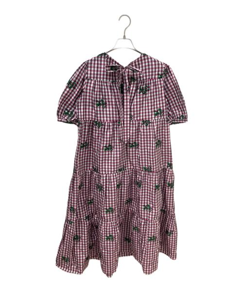 RED VALENTINO（レッドヴァレンティノ）RED VALENTINO (レッドヴァレンティノ) ギンガムチェック×スズラン ワンピース　VR3VAW305LM ホワイト/ブラック/ピンク サイズ:40の古着・服飾アイテム